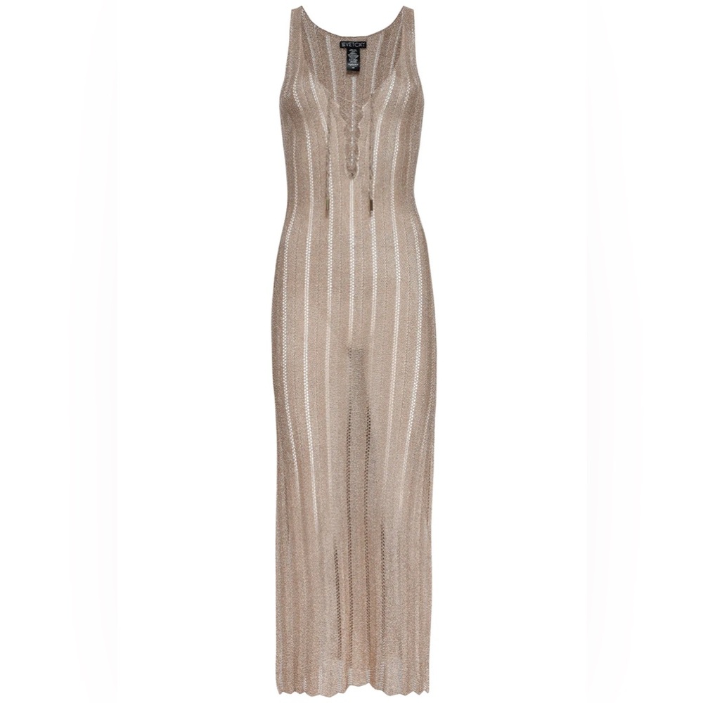 NWT VETCHY Bronze Metallic Knit Maxi dress swim coverup